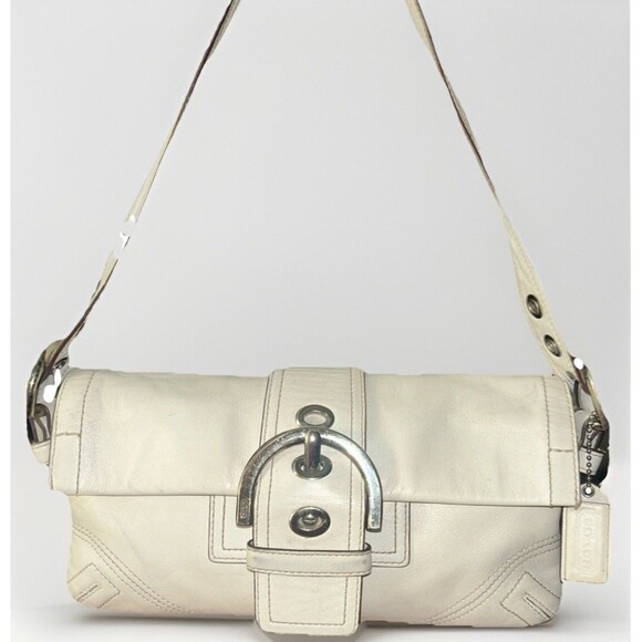 Coach Soho Small White Leather Silver Buckle Shoulder Handbag Y2K Hobo Vtg 8A05 - Picture 1 of 11
